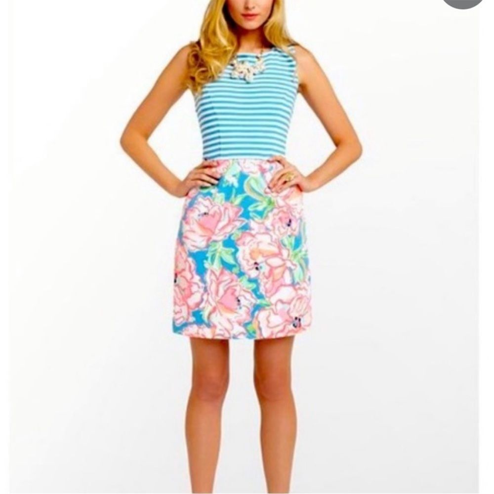 Lilly Pulitzer Blue and Pink Floral Midi Dress